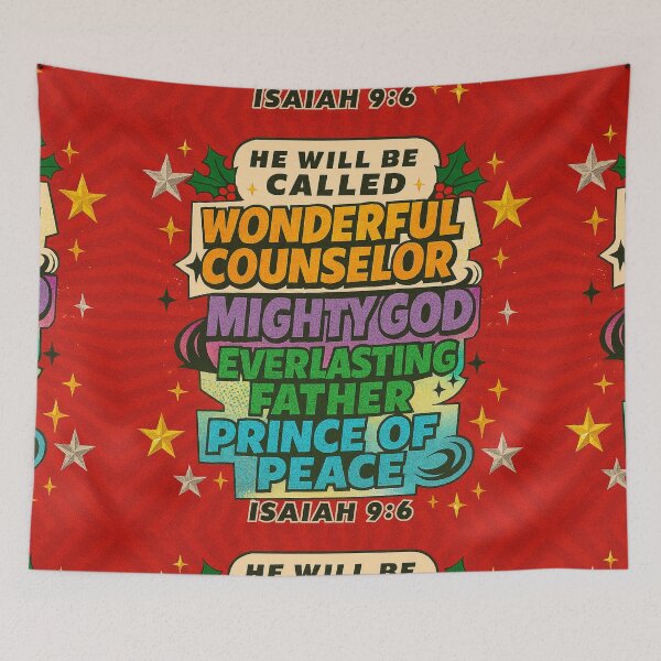 Item preview, Christmas Isaiah 9:6 Scripture Art - Wonderful Counselor Mighty God Everlasting Father Prince of Peace - Festive Christian Typography designed and sold by AnTartstudios.