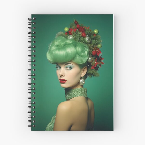 Item preview, Kitsch Christmas 1960s 60s retro green christmas tree woman greeting card designed and sold by MiettaPreston.