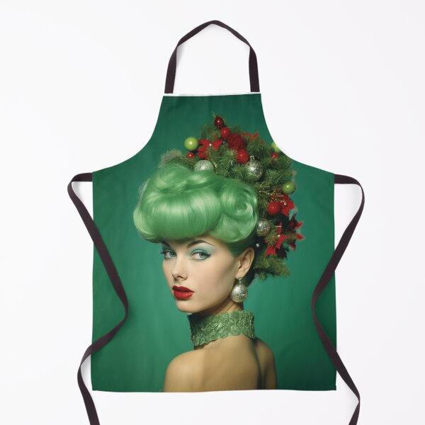 Item preview, Kitsch Christmas 1960s 60s retro green christmas tree woman greeting card designed and sold by MiettaPreston.