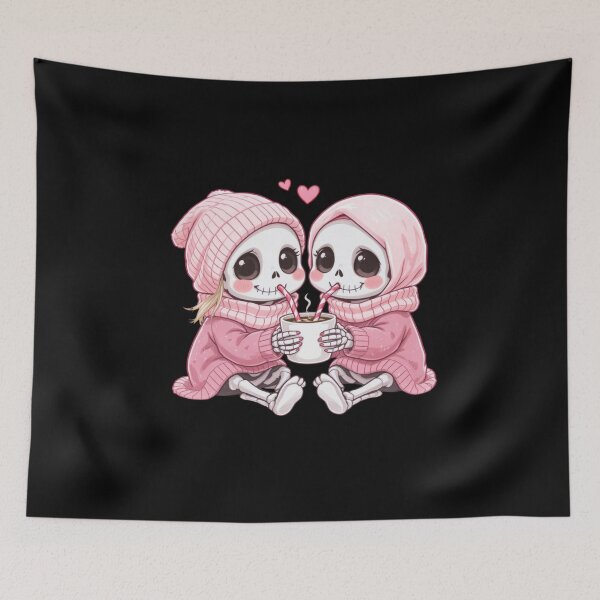 Item preview, Skeleton Couple Sharing Coffee | Cute Kawaii Spooky Love Art designed and sold by ColorSplash123.