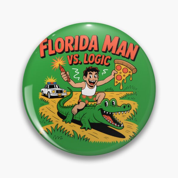Item preview, Man on Grinning Alligator with Pizza and Firework in Florida Chaos designed and sold by SplashTastic.
