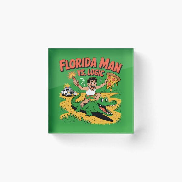 Item preview, Man on Grinning Alligator with Pizza and Firework in Florida Chaos designed and sold by SplashTastic.