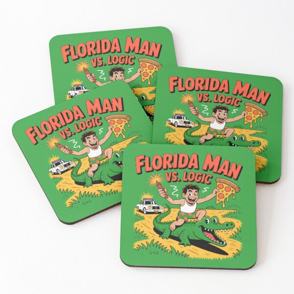 Item preview, Man on Grinning Alligator with Pizza and Firework in Florida Chaos designed and sold by SplashTastic.