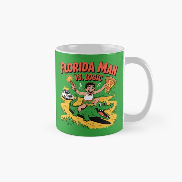 Item preview, Man on Grinning Alligator with Pizza and Firework in Florida Chaos designed and sold by SplashTastic.