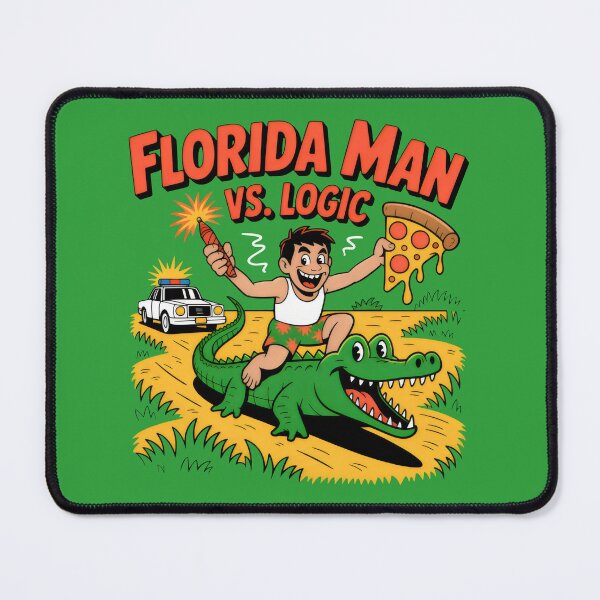 Item preview, Man on Grinning Alligator with Pizza and Firework in Florida Chaos designed and sold by SplashTastic.