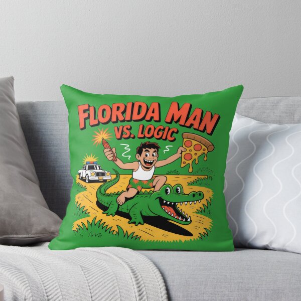 Item preview, Man on Grinning Alligator with Pizza and Firework in Florida Chaos designed and sold by SplashTastic.