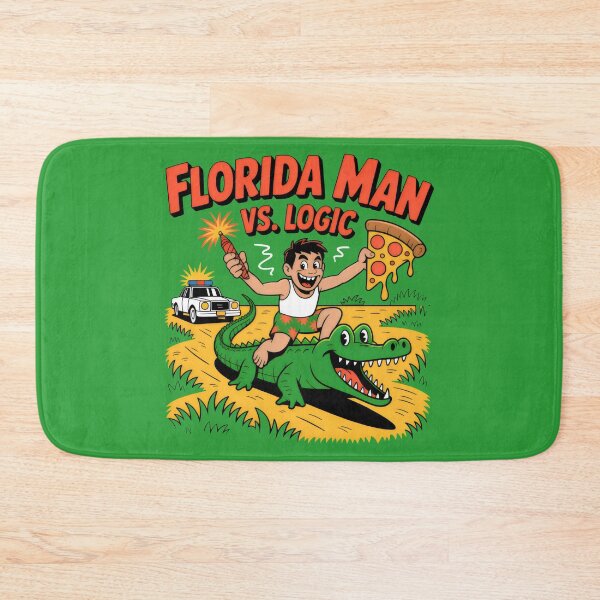 Item preview, Man on Grinning Alligator with Pizza and Firework in Florida Chaos designed and sold by SplashTastic.