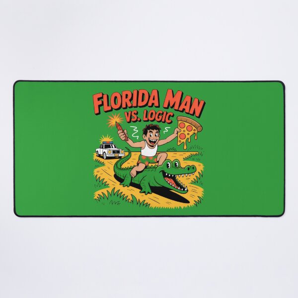 Item preview, Man on Grinning Alligator with Pizza and Firework in Florida Chaos designed and sold by SplashTastic.