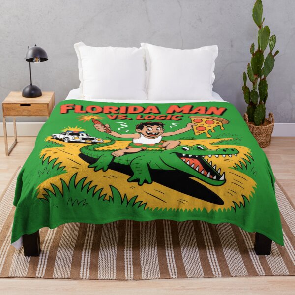 Item preview, Man on Grinning Alligator with Pizza and Firework in Florida Chaos designed and sold by SplashTastic.