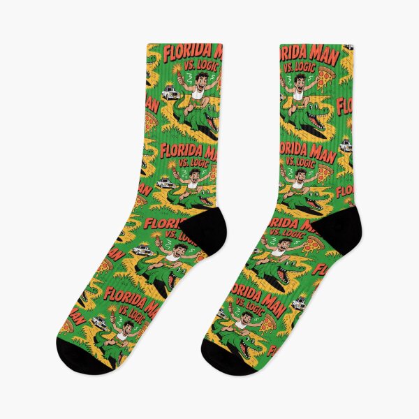 Item preview, Man on Grinning Alligator with Pizza and Firework in Florida Chaos designed and sold by SplashTastic.