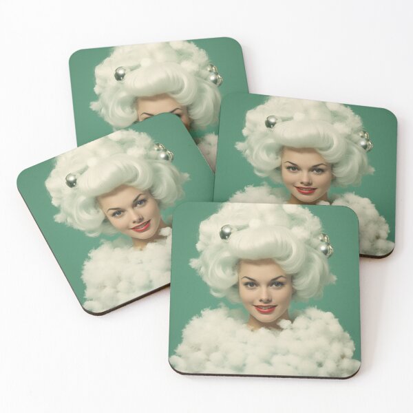 Item preview, Kitsch Christmas 1960s 60s retro white christmas tree woman greeting card designed and sold by MiettaPreston.
