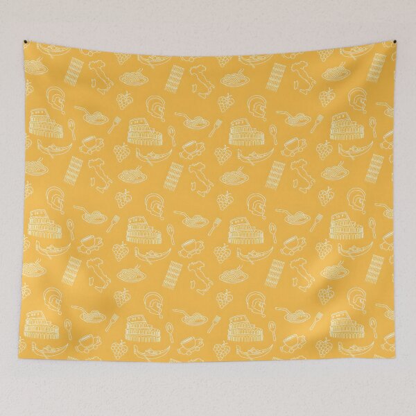 Item preview, Italian Icons Seamless Pattern | Italy Travel & Food Outline Design on Yellow designed and sold by ralucasilvia87.