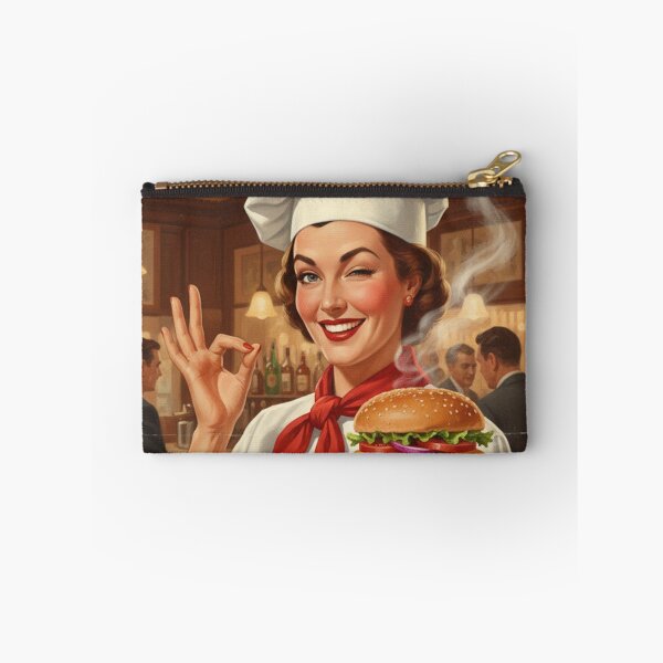 Item preview, "BEST BURGERS IN TOWN!" – Vintage 1950s Pub Lady Chef Poster designed and sold by Cozy-Old-Pub.