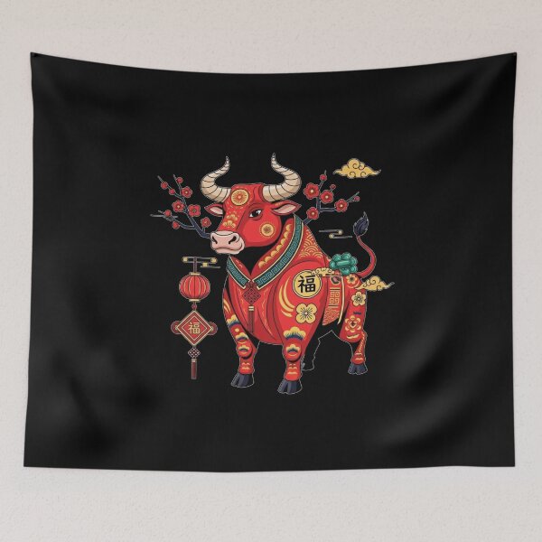 Item preview, Auspicious Red Ox Blossom designed and sold by ZodiacWonders.