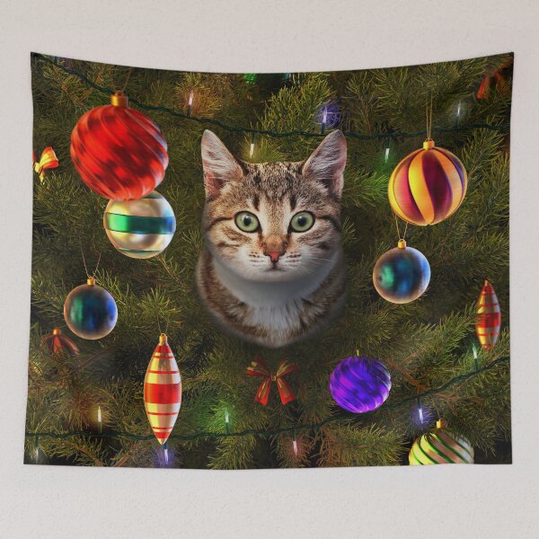 Item preview, Christmas Cat Art, Bella's Festive Friend Design,  Cat Art Print, Feline Art Print, Christmas Art designed and sold by Global-Artists.