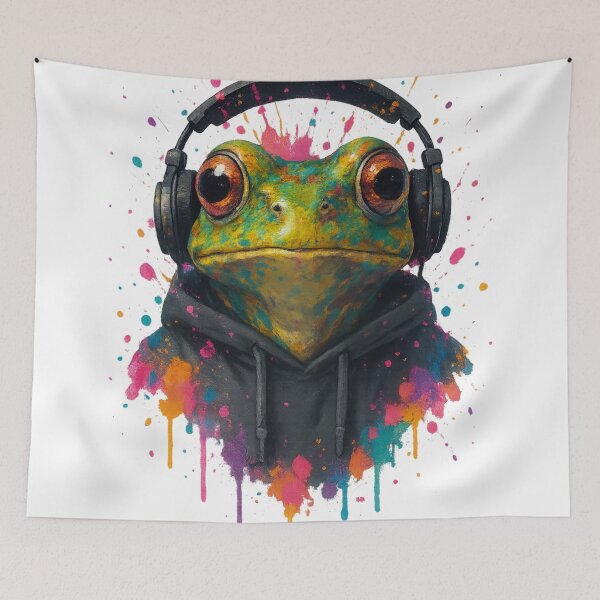 Item preview, DJ Vibe Frog – Cool Frog with Headphones & Hoodie (Color Splash Art) designed and sold by thtCMRAguy.