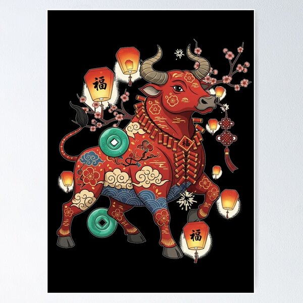 Item preview, Auspicious Red Ox Celebration designed and sold by ZodiacWonders.
