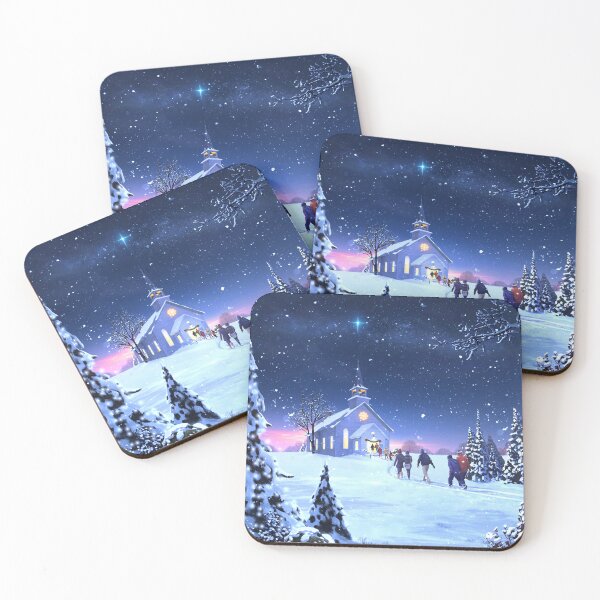 Item preview, Christmas Eve Church Winter Scene Artworks, Winter Art Prints, Christmas Eve Church Scene, Holiday Art Prints designed and sold by Global-Artists.