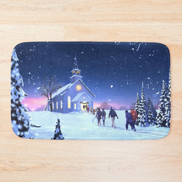 Item preview, Christmas Eve Church Winter Scene Artworks, Winter Art Prints, Christmas Eve Church Scene, Holiday Art Prints designed and sold by Global-Artists.