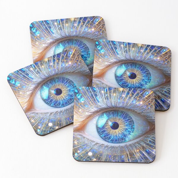 Item preview, A bionic eye with a glowing blue iris, interlaced metallic filaments, and a digital circuitry pattern, symbolizing a portal to digital dimensions. Generative Ai designed and sold by homydesign.