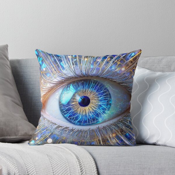 Item preview, A bionic eye with a glowing blue iris, interlaced metallic filaments, and a digital circuitry pattern, symbolizing a portal to digital dimensions. Generative Ai designed and sold by homydesign.