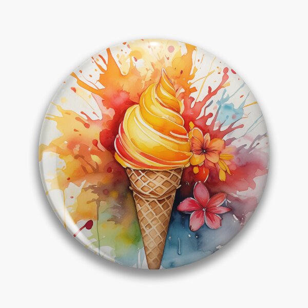 Item preview, A vibrant ice cream cone with a splash of colorful paint and flowers, illustrating a blend of realism and abstract art designed and sold by homydesign.