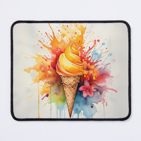 Item preview, A vibrant ice cream cone with a splash of colorful paint and flowers, illustrating a blend of realism and abstract art designed and sold by homydesign.