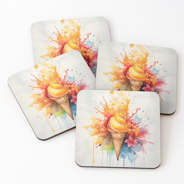 Item preview, A vibrant ice cream cone with a splash of colorful paint and flowers, illustrating a blend of realism and abstract art designed and sold by homydesign.