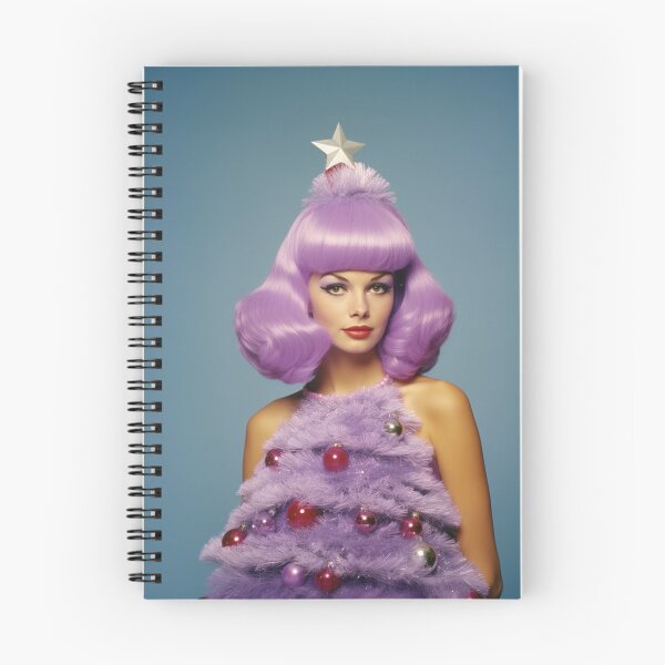 Item preview, Kitsch Christmas 1960s 60s retro purple christmas tree woman greeting card designed and sold by MiettaPreston.