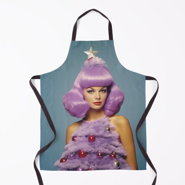 Item preview, Kitsch Christmas 1960s 60s retro purple christmas tree woman greeting card designed and sold by MiettaPreston.