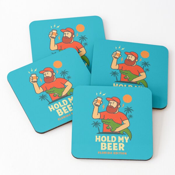 Item preview, Bearded Man Holding Beer with Alligator in Red and Blue Scene designed and sold by SplashTastic.