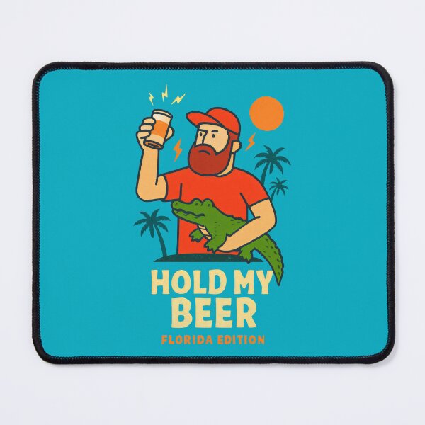 Item preview, Bearded Man Holding Beer with Alligator in Red and Blue Scene designed and sold by SplashTastic.
