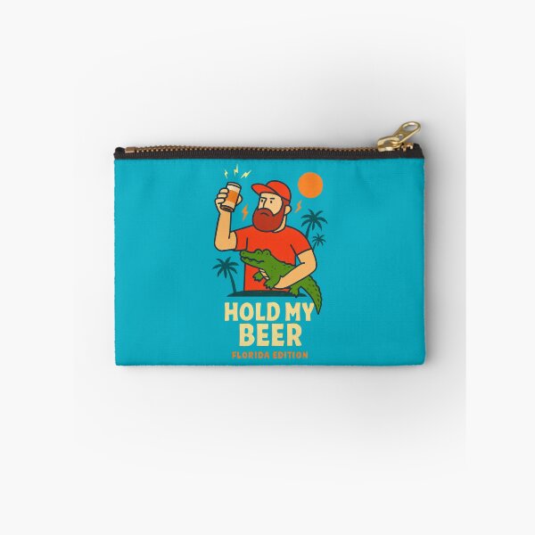 Item preview, Bearded Man Holding Beer with Alligator in Red and Blue Scene designed and sold by SplashTastic.