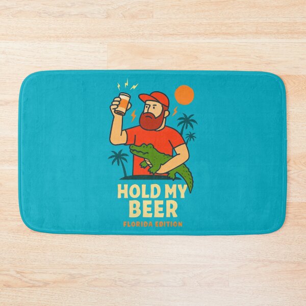 Item preview, Bearded Man Holding Beer with Alligator in Red and Blue Scene designed and sold by SplashTastic.