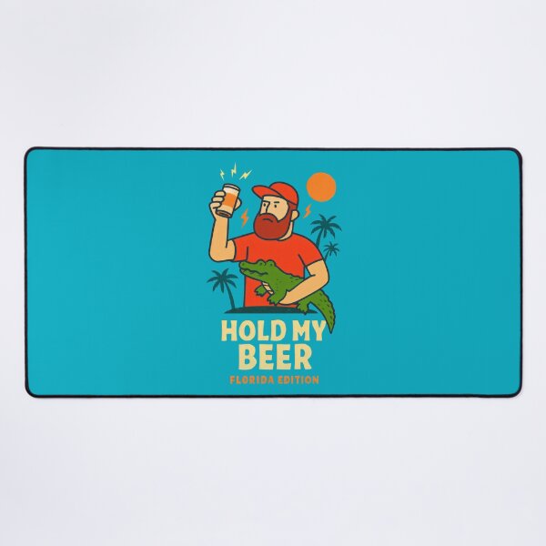 Item preview, Bearded Man Holding Beer with Alligator in Red and Blue Scene designed and sold by SplashTastic.