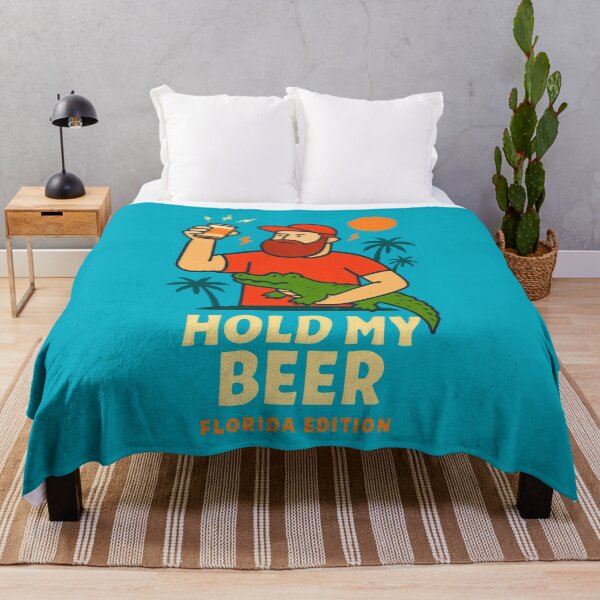Item preview, Bearded Man Holding Beer with Alligator in Red and Blue Scene designed and sold by SplashTastic.