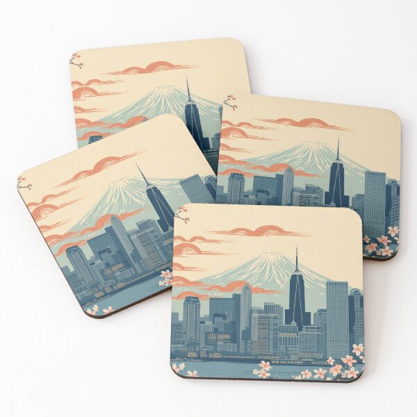 Item preview, New York City Skyline and Mount Fuji – Japanese Ukiyo-e Woodblock Cityscape designed and sold by Vandy Fullam.