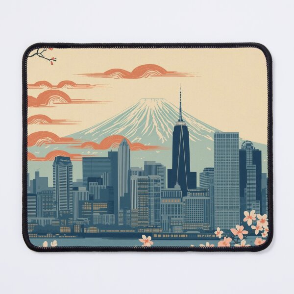 Item preview, New York City Skyline and Mount Fuji – Japanese Ukiyo-e Woodblock Cityscape designed and sold by Vandy Fullam.