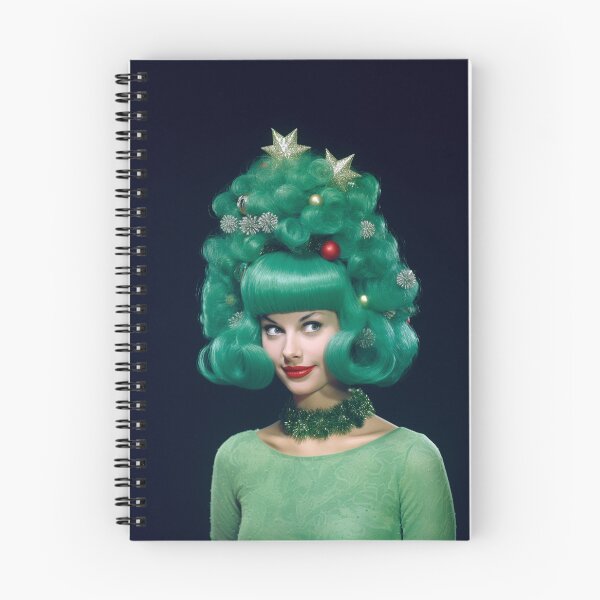 Item preview, Kitsch Christmas 1960s 60s retro green christmas tree woman greeting card designed and sold by MiettaPreston.