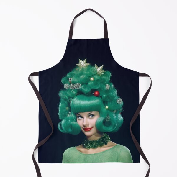 Item preview, Kitsch Christmas 1960s 60s retro green christmas tree woman greeting card designed and sold by MiettaPreston.