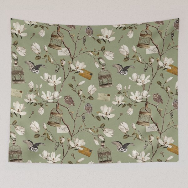 Item preview, Magnolia Grove with Owls in Sage Green designed and sold by Delinda Graphic Studio.