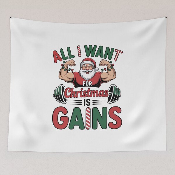 Item preview, All I Want for Christmas Is Gains Shirt – Funny Fitness Holiday Gym Tee designed and sold by WSPrintCrafter.
