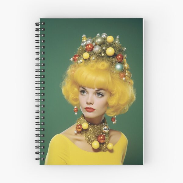 Item preview, Kitsch Christmas 1960s 60s retro yellowchristmas tree woman greeting card designed and sold by MiettaPreston.
