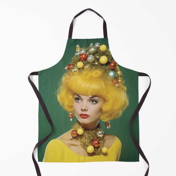 Item preview, Kitsch Christmas 1960s 60s retro yellowchristmas tree woman greeting card designed and sold by MiettaPreston.