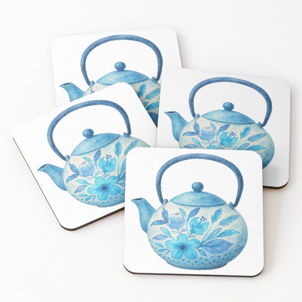 Item preview, Blue Watercolor Floral Teapot Illustration, Tea Pot illustration designed and sold by Pacika.