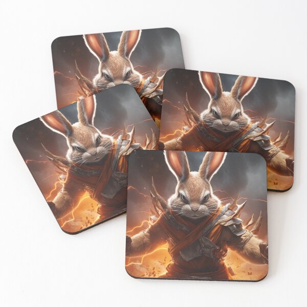 Aperçu de l'œuvre Fou de rage, le Lapin Super Saiyan invoque des éclairs dorés, devenant le prédateur suprême ultime dans un paysage de feu. créée et vendue par Epsydon Designers.