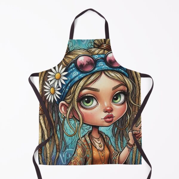 Item preview, Boho big-eyed girl illustration with blonde dreadlocks, peace sign, daisy hair accents, and teal graffiti background designed and sold by Pixel Pout.