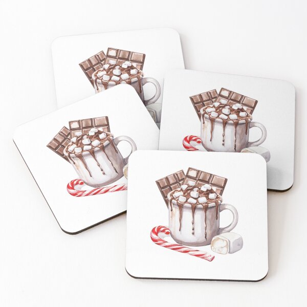 Item preview, Cozy Hot Chocolate Watercolor — Winter Candy Cane and Marshmallow Mug Art designed and sold by Colorful-Garden.