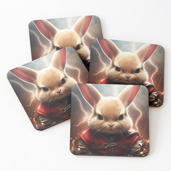 Aperçu de l'œuvre Fou de rage, le Lapin Super Saiyan invoque des éclairs dorés, devenant le prédateur suprême ultime dans un paysage de feu. créée et vendue par Epsydon Designers.