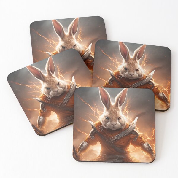 Aperçu de l'œuvre Fou de rage, le Lapin Super Saiyan invoque des éclairs dorés, devenant le prédateur suprême ultime dans un paysage de feu. créée et vendue par Epsydon Designers.